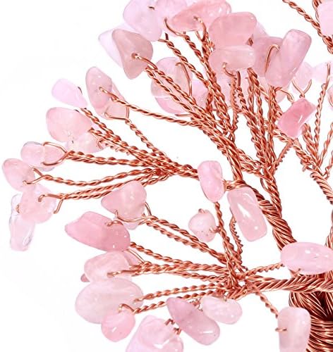 JSDDE Natural Crystal Tumbled Stones Tree of Life Ornament, Reiki Healing Money Tree Feng Shui Gemstone Decor (Rose Quartz)