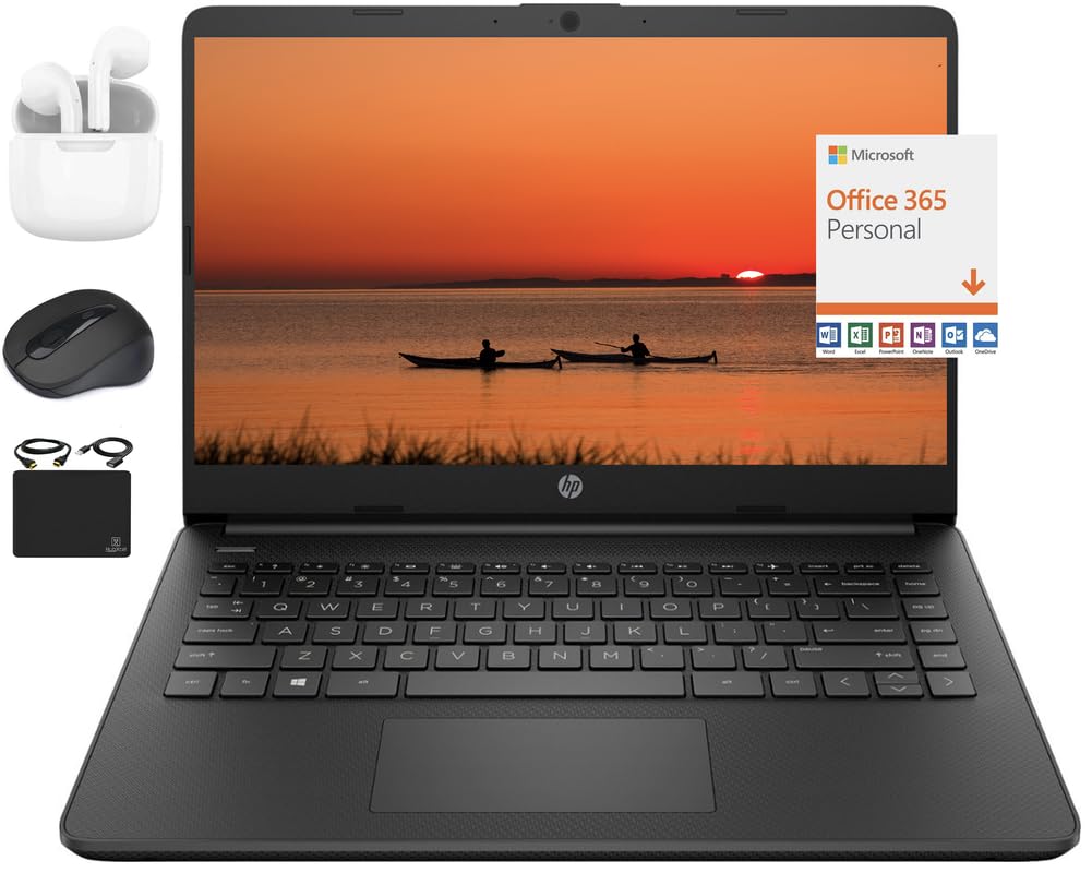 HP 2024 14" Laptop Notebook Thin Light Students Business, Quad-Core Intel N4120, 16GB RAM, 384GB (128GB eMMC+ 256GB Card), 1 Year Office 365, Webcam