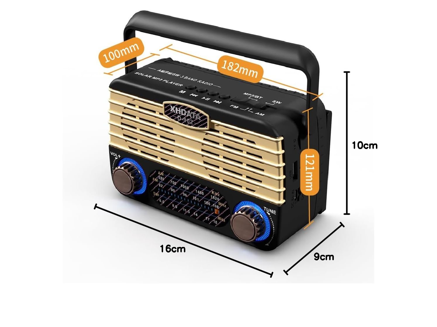 XHDATA D902 Radio Vintage Portatile Ricaricabile FM/AM/SW Tascabile Bluetooth MP3 Player