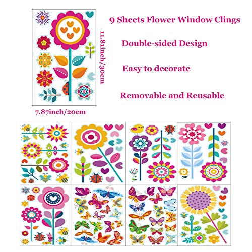 Yowocal ZJ-XIAOHUAHUDIE9PCS Spring Garden Flower Window Clings,Plant Bee Butterfly Summer Floral Stickers Removable Colorful Anti-Collision Decals For Birthday Baby Shower Party Kids Room Nursery Living Room Decor thumb #3