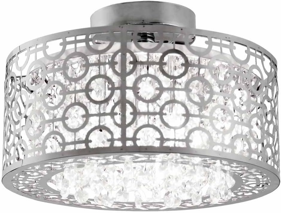 DVI Lighting DVP5834CH-CRY Semi Flush Mount with Crystal Droplets Shades, Chrome Finish