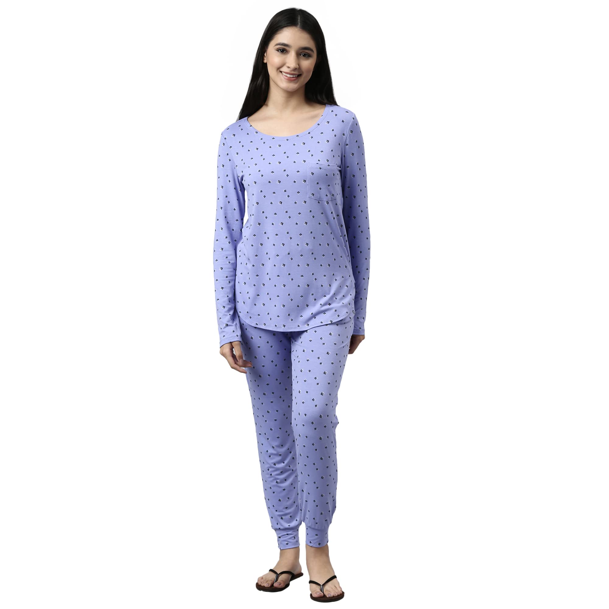 enamor Full Sleeve Scoop Neck Hip Length T-Shirt with Mid rise Drawstring Closure Relaxed Fit Lounge Jogger Set EC19-picture-27