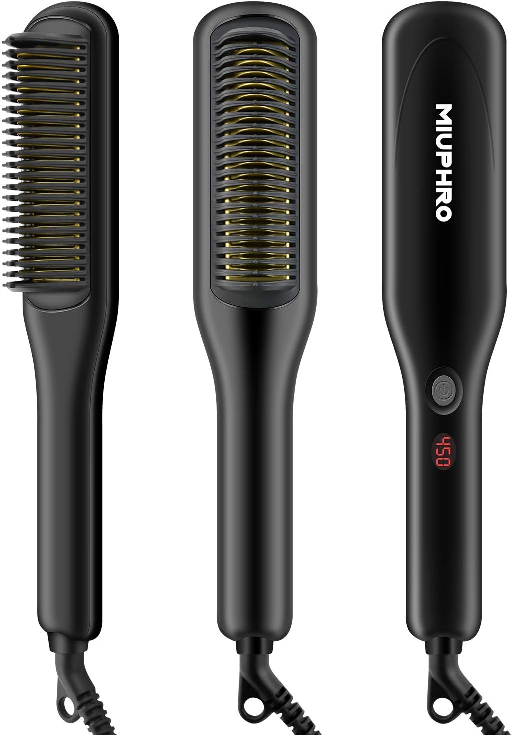 Beard Straightener for Man, Miuphro PTC Ceramic Heating Beard Straightener Brush, Multifunctional Beard/Hair Straightening Brush Comb with Adjustable Temperatures + Anti-Scald Feature For Home&Travel