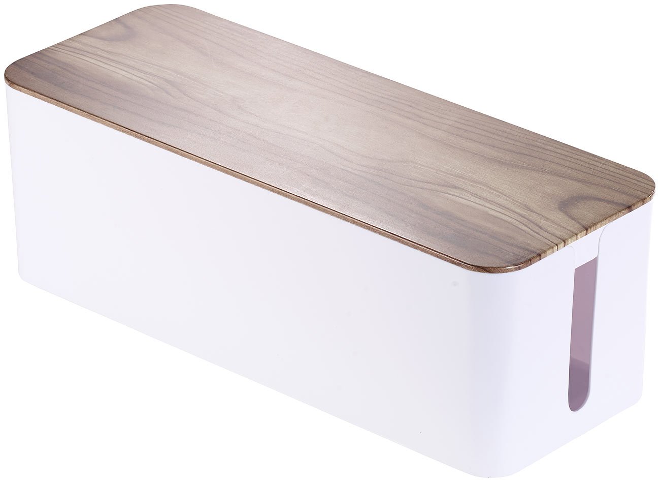 Callstel Cubiertas de Suelo para Cables - Almacenamiento de Cable: Caja de Cable grande, 39 x 15,5 x 14 cm, en Aspecto de Madera de Nogal con pies de Goma (Cable eléctrico Organizador)