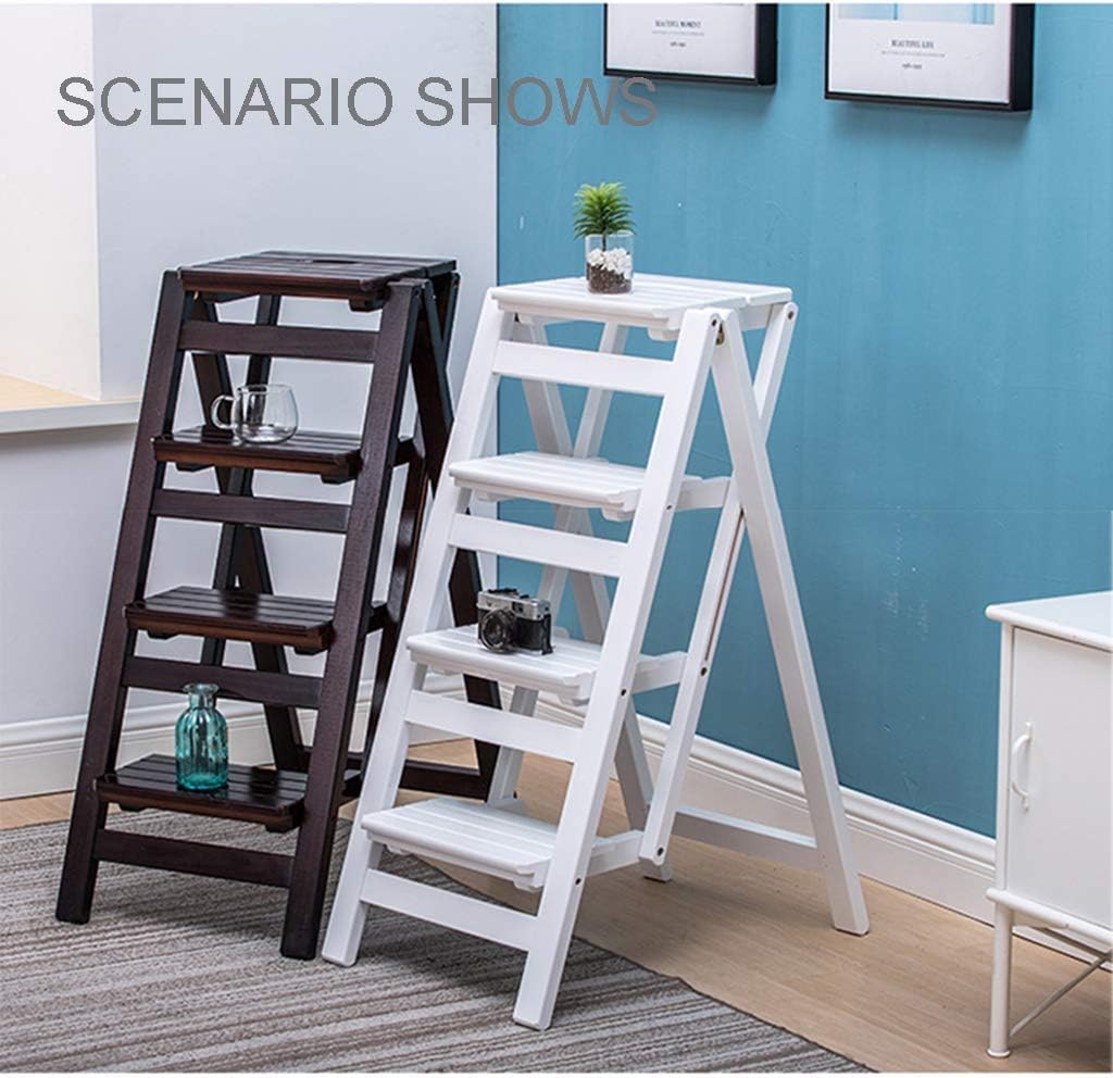 Home Step Stools,Step Stool High Stool Stair Chair Seats Wooden Ladder 4-Step Shelf Stepladder Multifunctional Folding Fold up Library/Kitchen/Office Steps (42×87×92Cm)