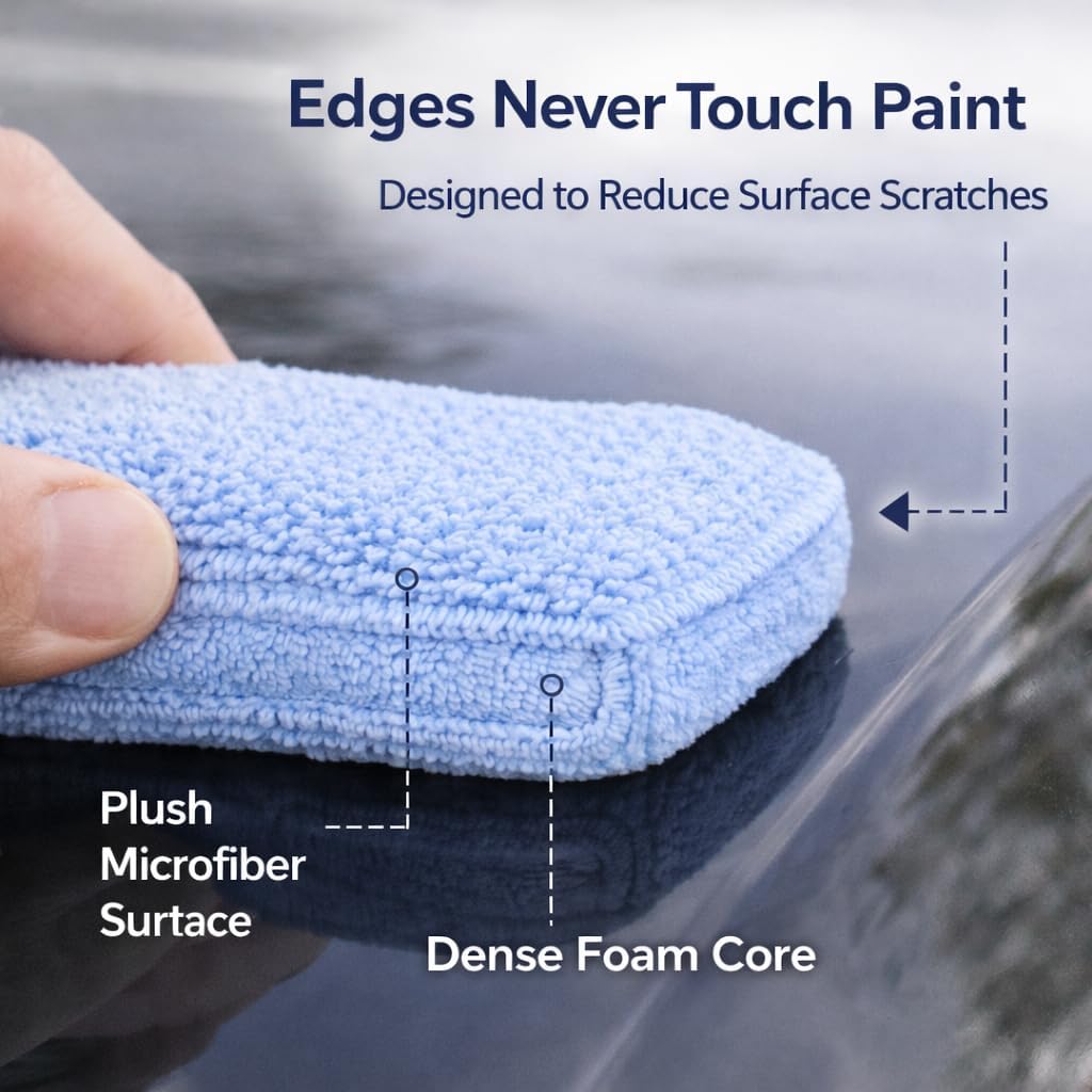 Microfiber Car Wax Applicator Pad, 5" x 3.75" x 1" – Reusable, Scratch-Safe Foam & Plush Microfiber, Washable Detailing Pads (48 Pack)