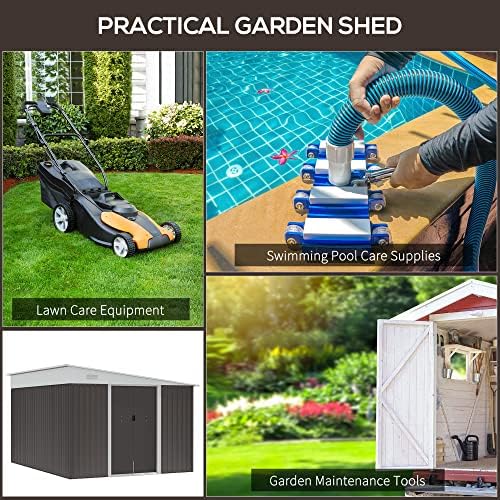 Outsunny 11.3 x 9.2ft Garden Metal Storage Shed Outdoor Metal Tool House with Double Sliding Doors & 2 Air Vents, Grey