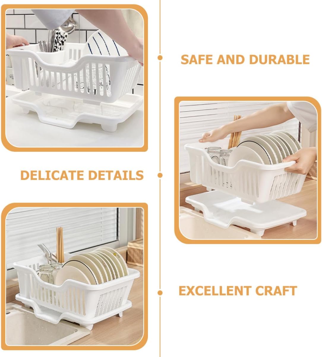 Dish Drying Rack for Kitchen Sink, Large Capacity White Multi-Function Dish Rack with Utensil Holder and Drainboard, Household Tableware Organizer for Countertop Drying