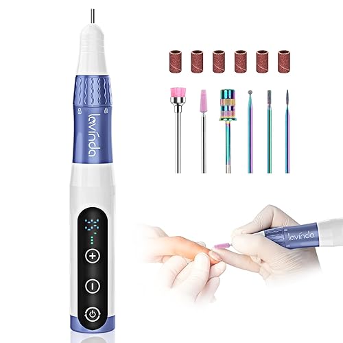 Lavinda Taladro de uñas eléctrico portátil, taladro de uñas inalámbrico de 35000 RPM, juego profesional de manicura y pedicura de manicura, kit de