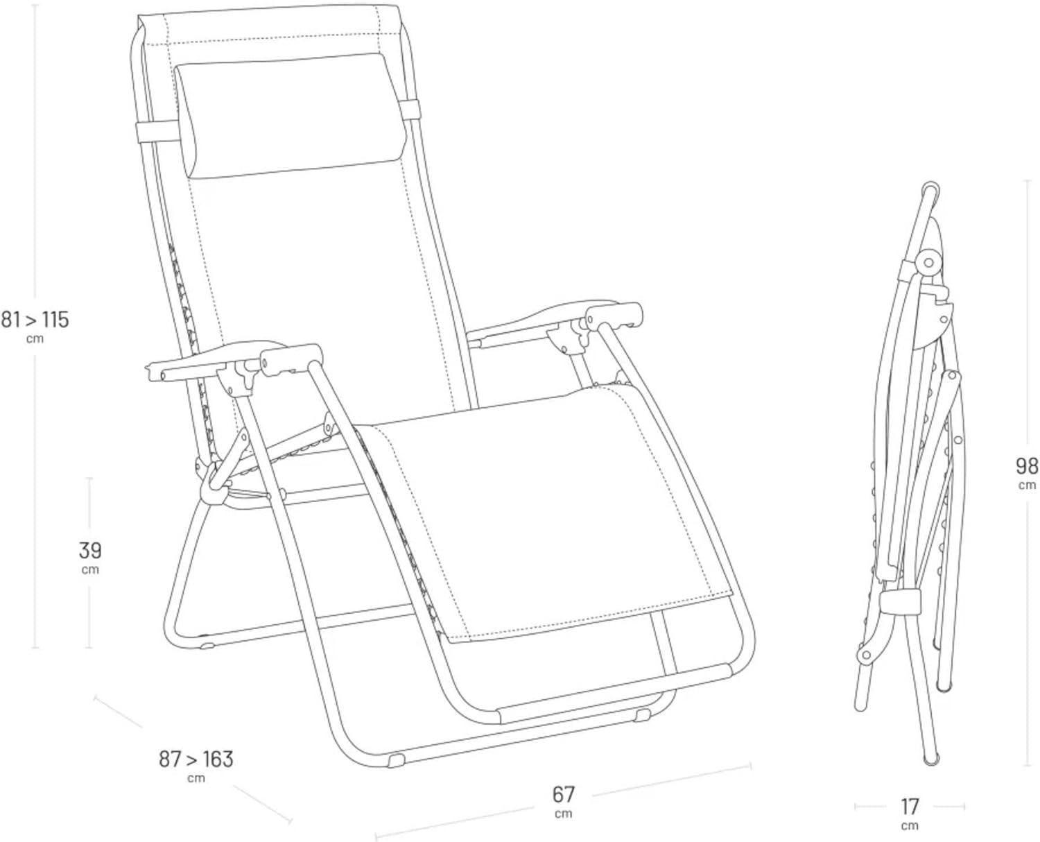 Lafuma R Clip Compact Foldable Portable Zero Gravity Relaxation Garden Patio Beach Chair Recliner with Removable Adjustable Headrest, Clementine