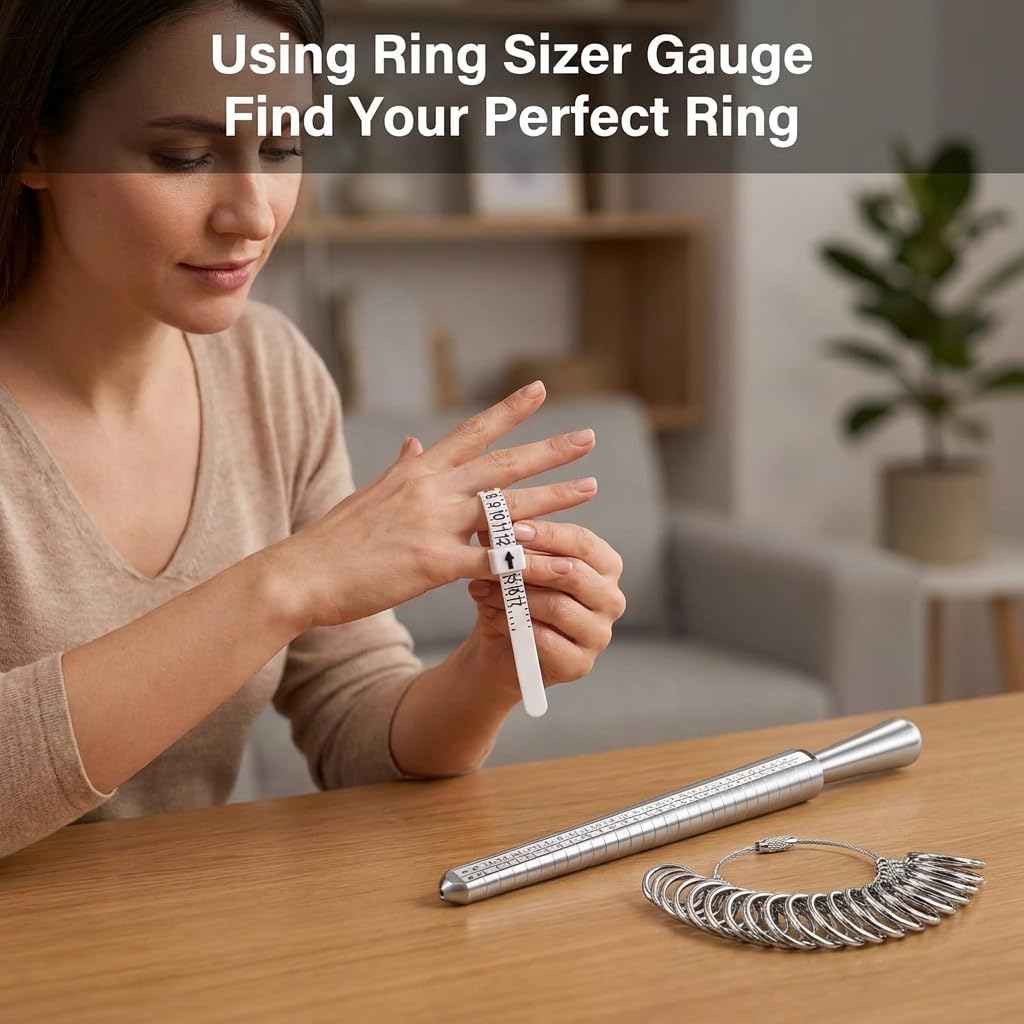 Ring Sizer Measuring Tool Set with Finger Sizer Mandrel, Ring Gauge for Jewelry Sizing, Silver, 4 Piece (Metal-4 Set)