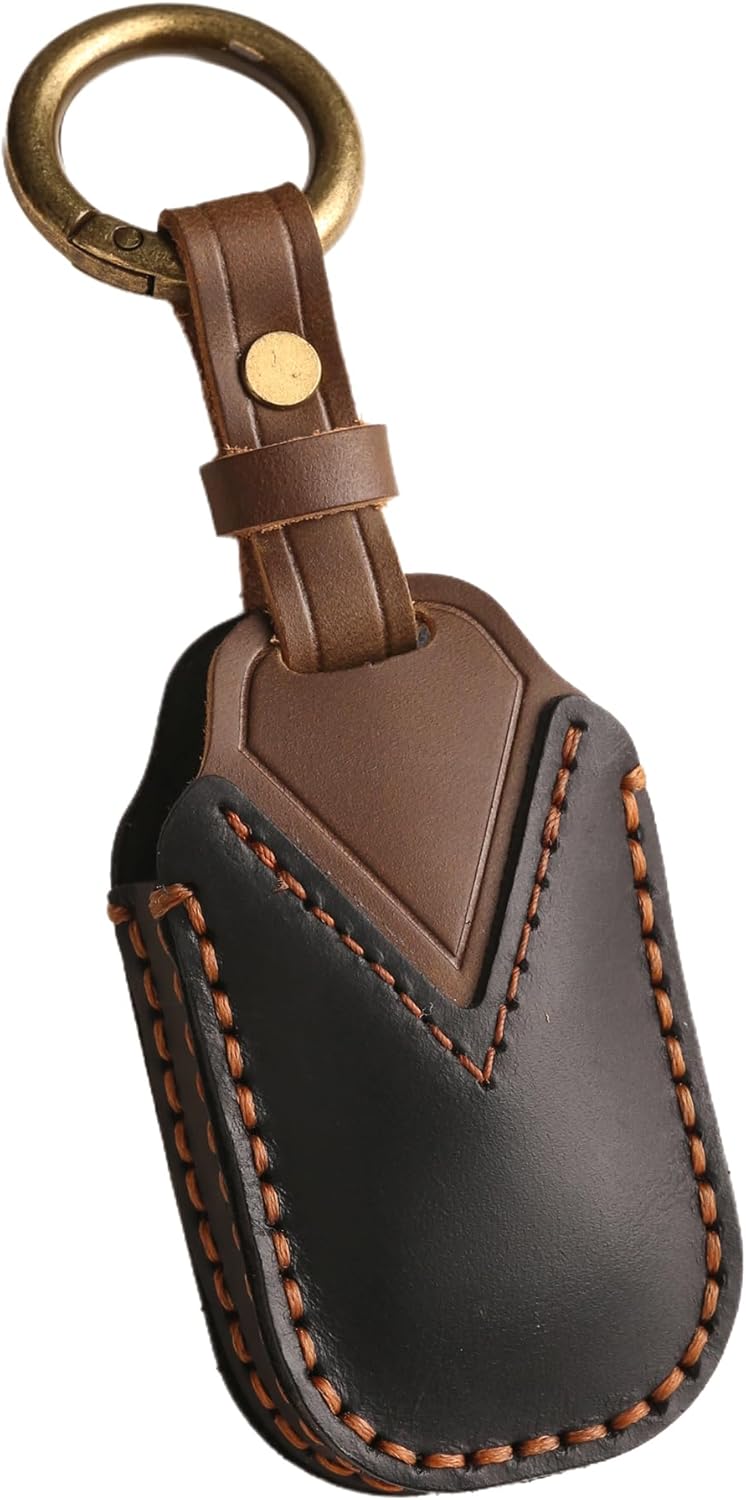 Vintage Leather 5-Button Key Fob Cover Case for Honda Civic Accord CRV HRV Pilot 2023 2024 2025 2026, Handmade Crazy Horse Leather, Black