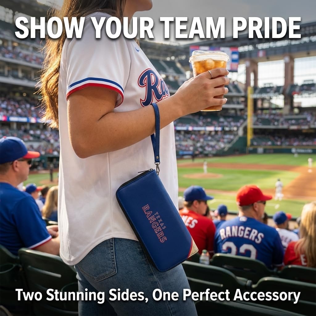 Littlearth MLB Texas Rangers Curve Zip Organizer Wallet, Wristlet and Wallet in One, Team Color, 8 x 4 x 1 Inches
