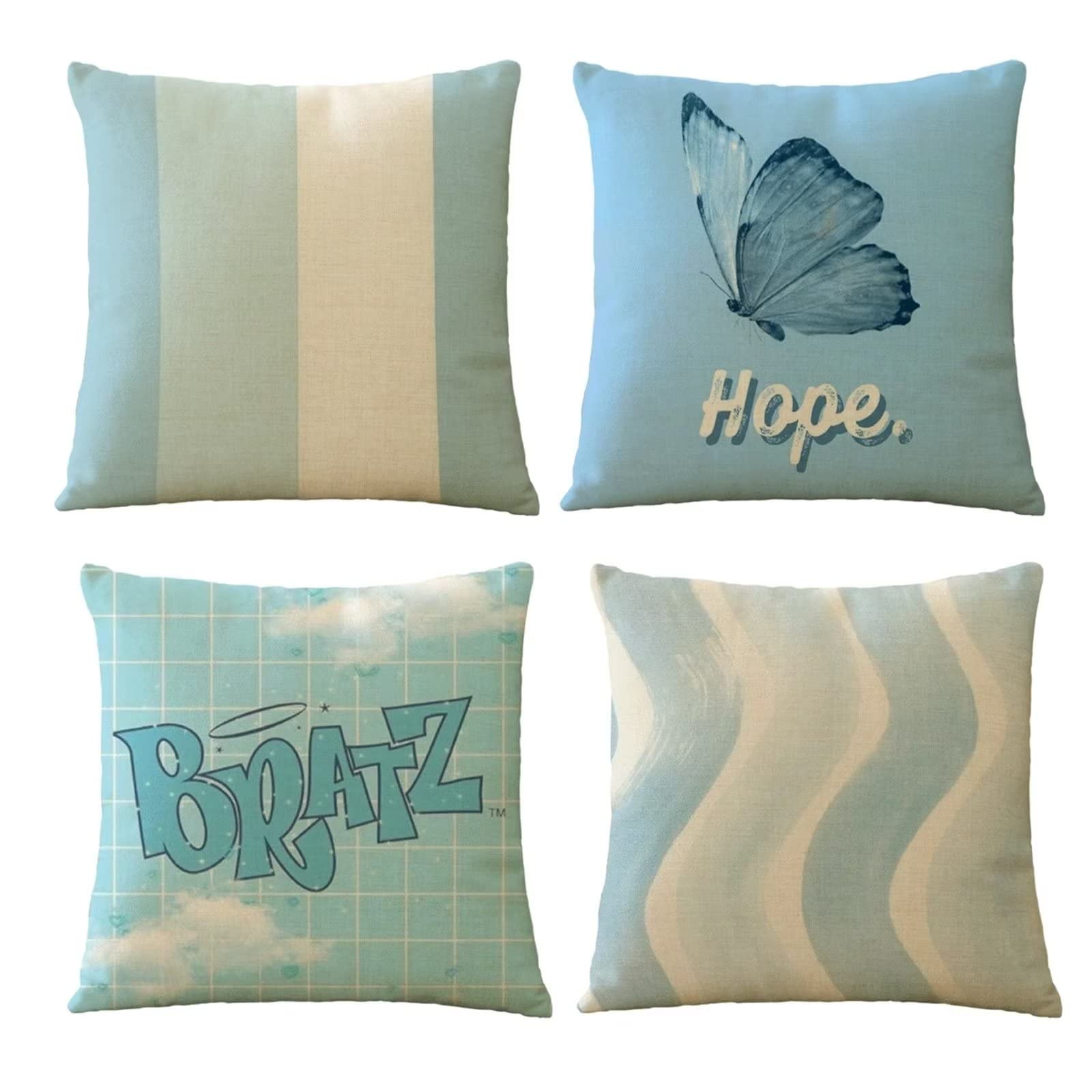 Cojines 50x50cm Bonitas Rayas Azules Cojines Decorativos para Sofa Moderna Decorativa Cojín Juego de 4 para Decoración Hogar Soft Almohadas cuadradas Funda de Cojín D-3942