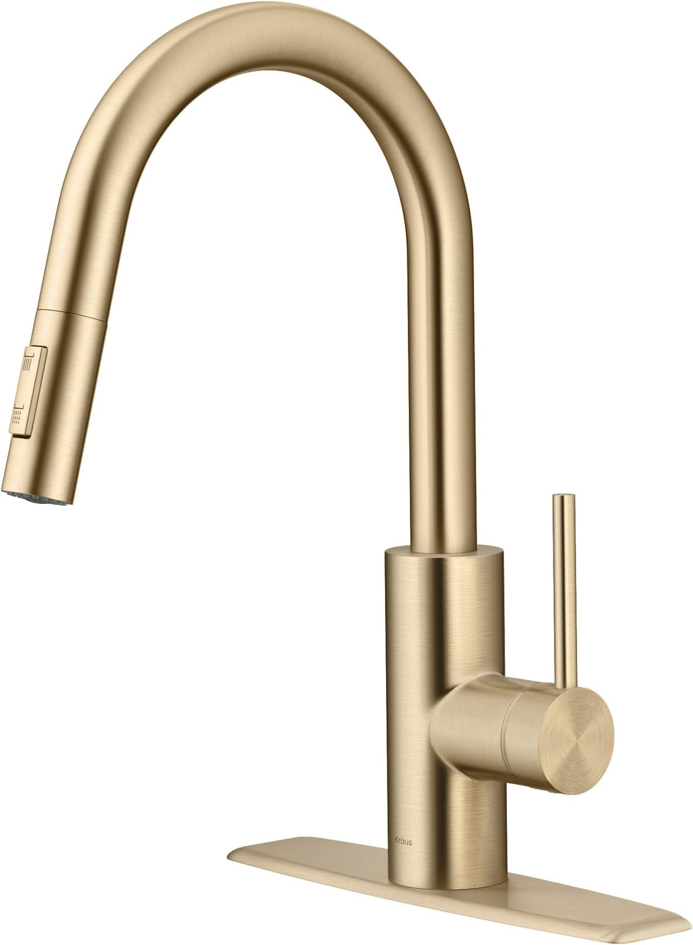 Oletto Pull-Down Single Handle Kitchen Faucet with QuickDock Top Mount Installation Assembly in Spot Free Antique Champagne Bronze, KPF-2620SFACB