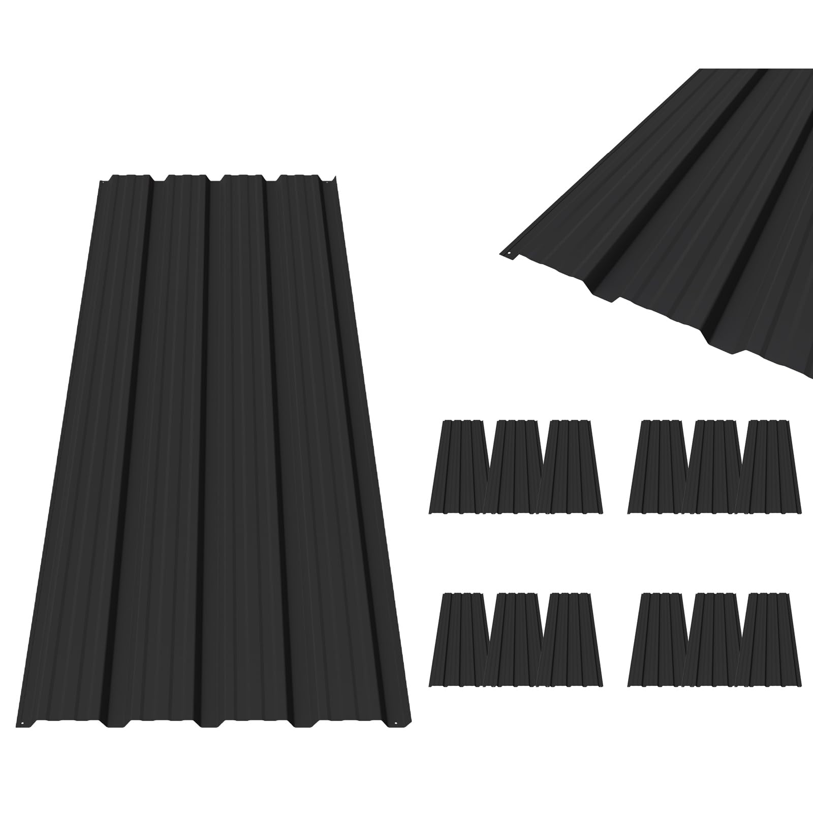 BIRCHTREE 12x Roof Sheets Steel 1290x450mm Corrugated Metal Roofing Panels for Shed Garage Carport Greenhouse, Weather Resistant Roofing Black