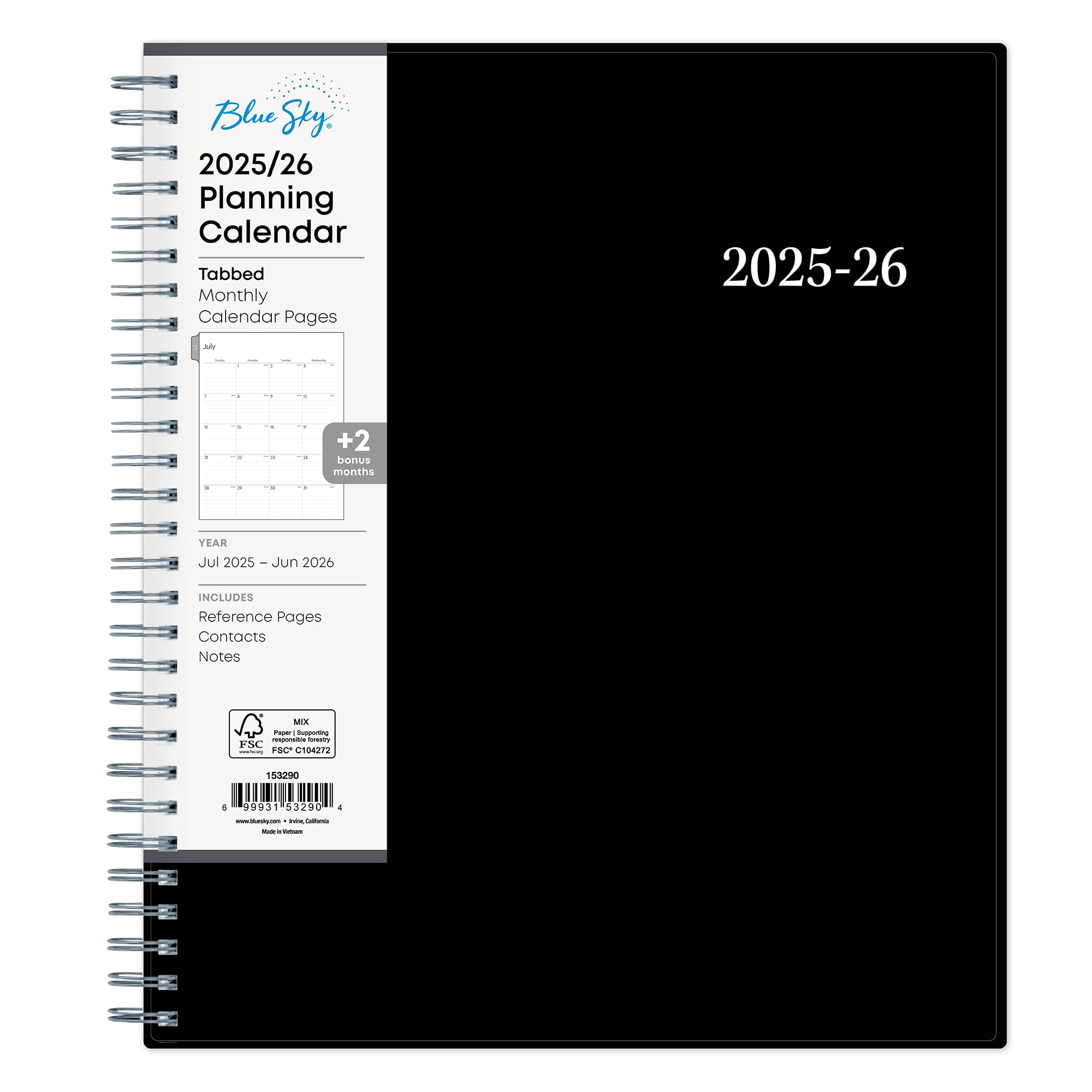 Blue Sky 2025-2026 Monthly Academic Year Planner Calendar, July 2025 - June 2026, 8" x 10", Monthly Layout, Flexible Cover, Wirebound, Laminated Tabs,