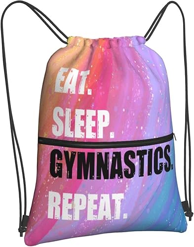 Mochila deportiva con cordón ajustable, duradera, impermeable, ligera, para hombres y mujeres, Comer sueño gimnasia repetición, Mochilas