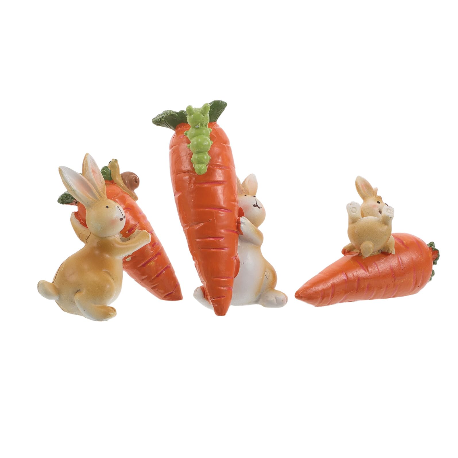 Set di 3 Statuine Pasquali in Resina a Forma di Coniglietto con Carota, Decorazioni da Mensola per Pasqua, Miniature di Coniglietti Simpatici per Arredamento Primaverile
