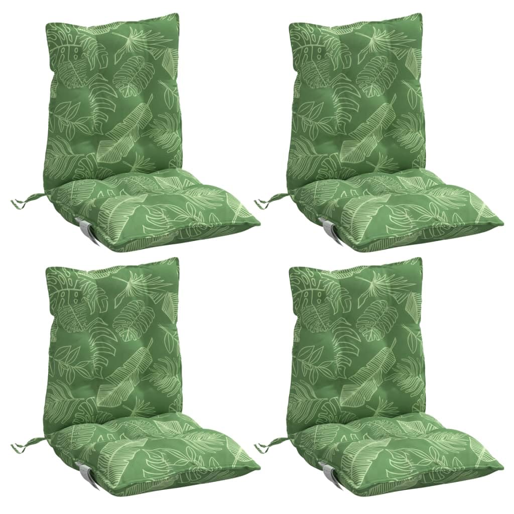 Set di 4 cuscini impermeabili per sedie con motivo a foglie, in tessuto Oxford, con schienale basso, 4 pezzi, per mobili da giardino, morbidi imbottiti con fibre cave in polipropilene