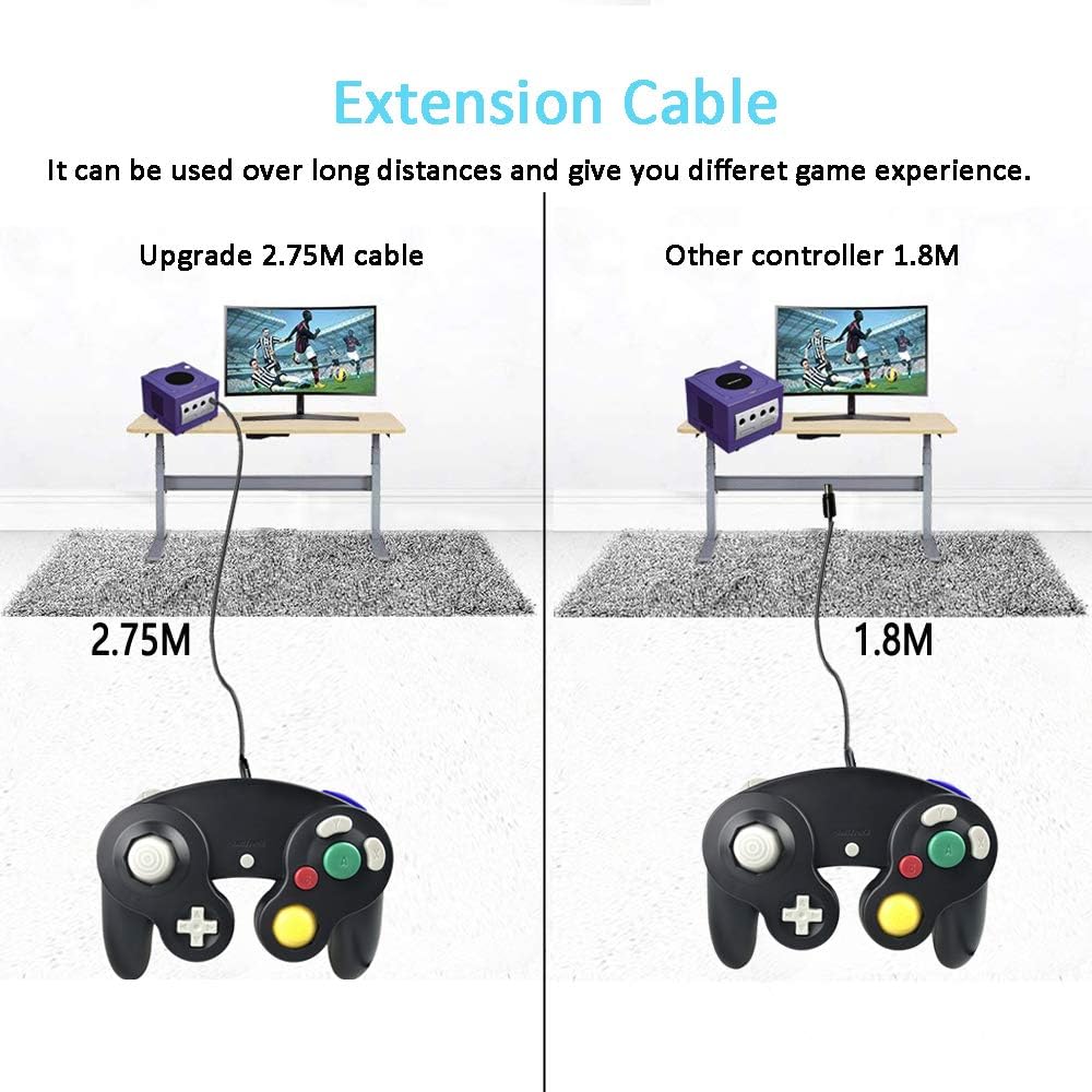 Reiso 2 Pack 2.75M/9ft NGC Ccontroller Classic Extension Wired Controllers Compatible with Wii NGC