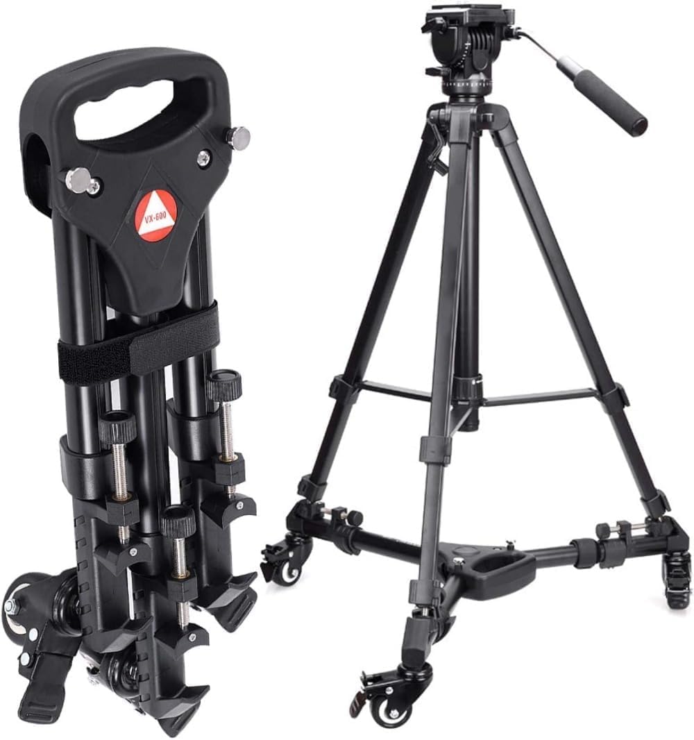 Rutexc アルミ製三脚用移動ドリー 折り畳み式 大型三脚対応 フットブレーキ付き 安定移動システム 収納袋付属 撮影スタジオ・イ
