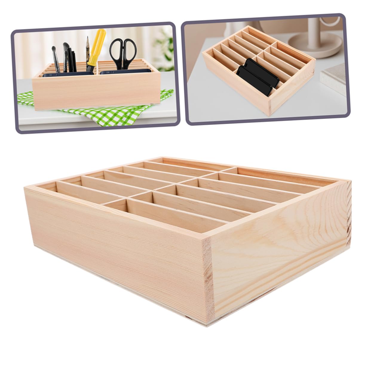 Hemobllo Scatola Porta Telefono in Legno 12 Scomparti Set Da 2 Organizer Da Tavolo Per Cellulare Supporto Per Cellulare Ufficio Aula Riunioni Gestione Salvaspazio e Protezione Dispositivi