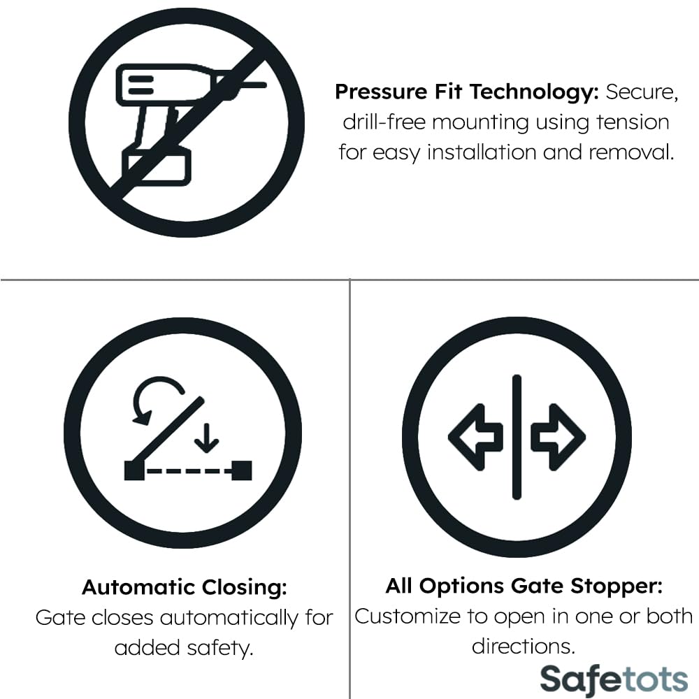 Safetots Elite Pressure Narrow Safety Gate, 65.5cm - 74.5cm, Matt White, Narrow Pressure Fit Stair Gate, Baby Gate for Doors Hallways and Spaces, Safety Barrier, Easy Installation — view 4