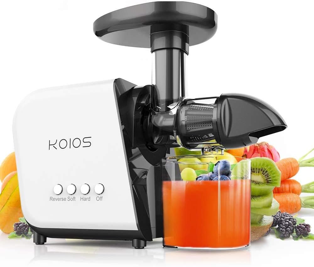 Best Deal 🛒 KOIOS Juicer, Slow Masticating Juicer Extractor with Reverse Function, Cold Press Juicer Machine with Quiet Motor, Juice Jug and Brush for High Nutrie (White-Black)