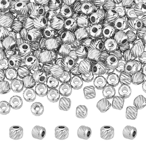 UNICRAFTALE 200Pcs 4mm Textured Spacer Beads Stainless Steel Beads 1.5mm Hole Bracelet Bead Rondelle Metal Stripe Spacer Round Bead for DIY Bracelet Jewelry Making Stainless Steel Color