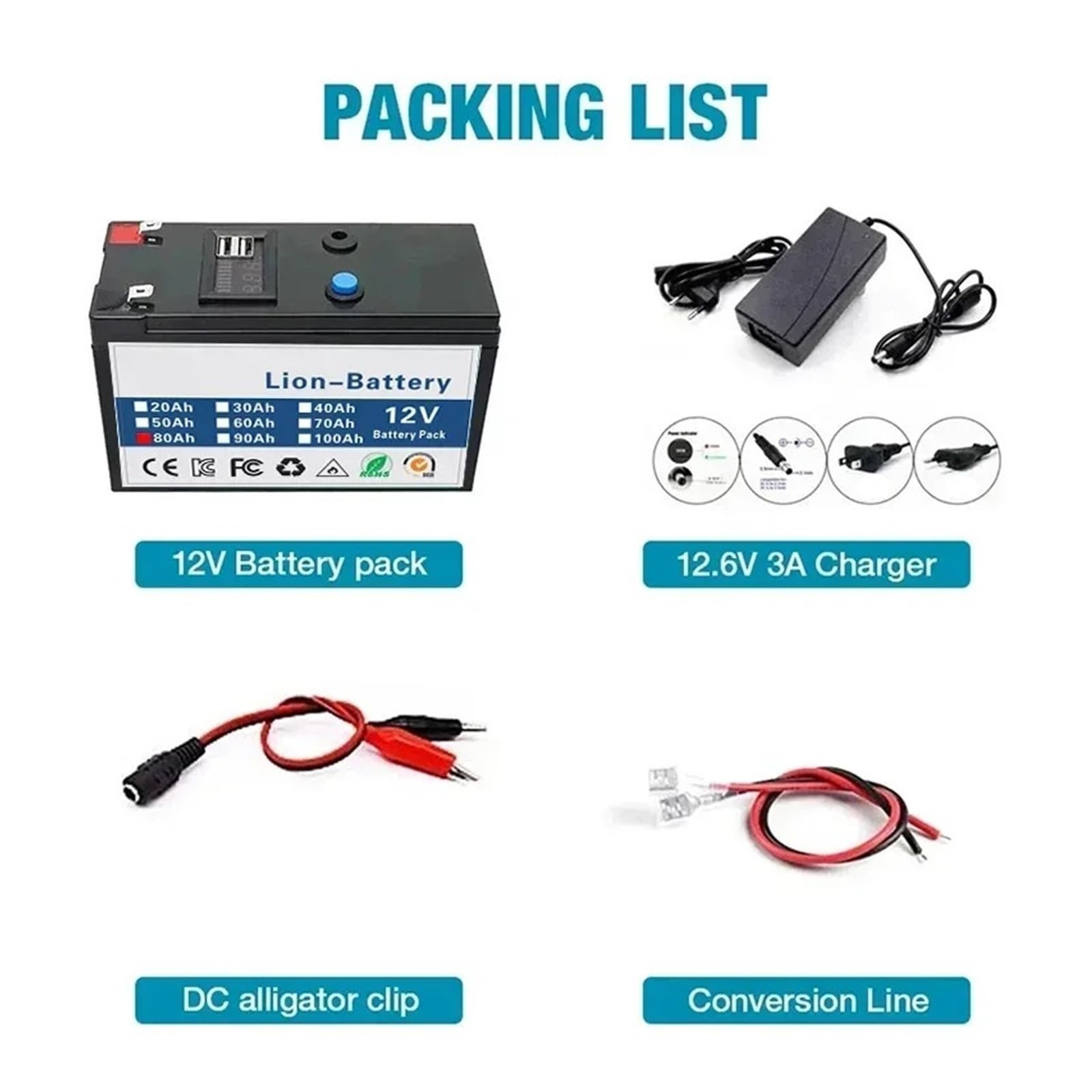 Batería De Litio De 12V 100Ah Incorporada De Alta Corriente 30A BMS | For pulverizadores vehículo eléctrico batería+cargador 12,6V(12v 80Ah)
