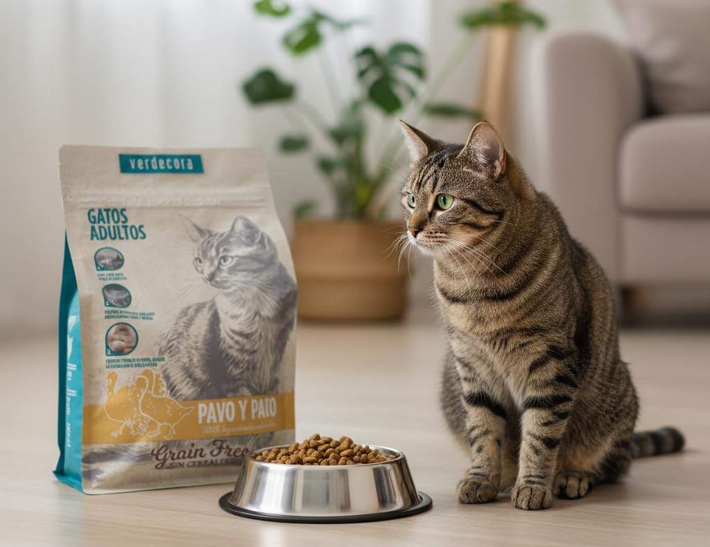 Verdecora Alimento Completo para Gatos Adultos con Pato y Pavo | Sin Cereales | Pienso para Todas Las Razas | 6kg