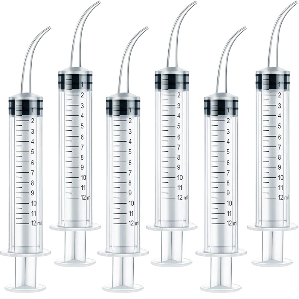 6 Pack Dental Irrigation Syringe, Wisdom Teeth Syringes with Curved Tip for Tooth (Scale-6)