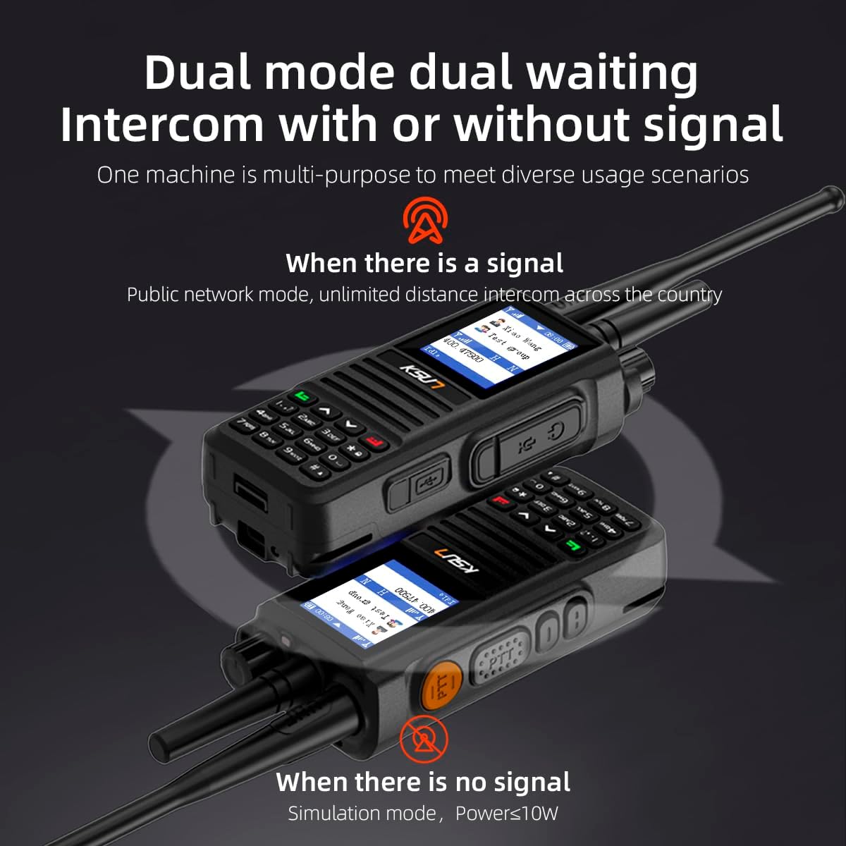 KSUN POC Radio with SIM Cards, Global Walkie Talkies UHF Handheld Two-Way Radios Dual PTT & Antenna, Unlimited Range Cellular Network Rechargeable Push to Talk Over for Adults Hiking, 2-Pack CT58