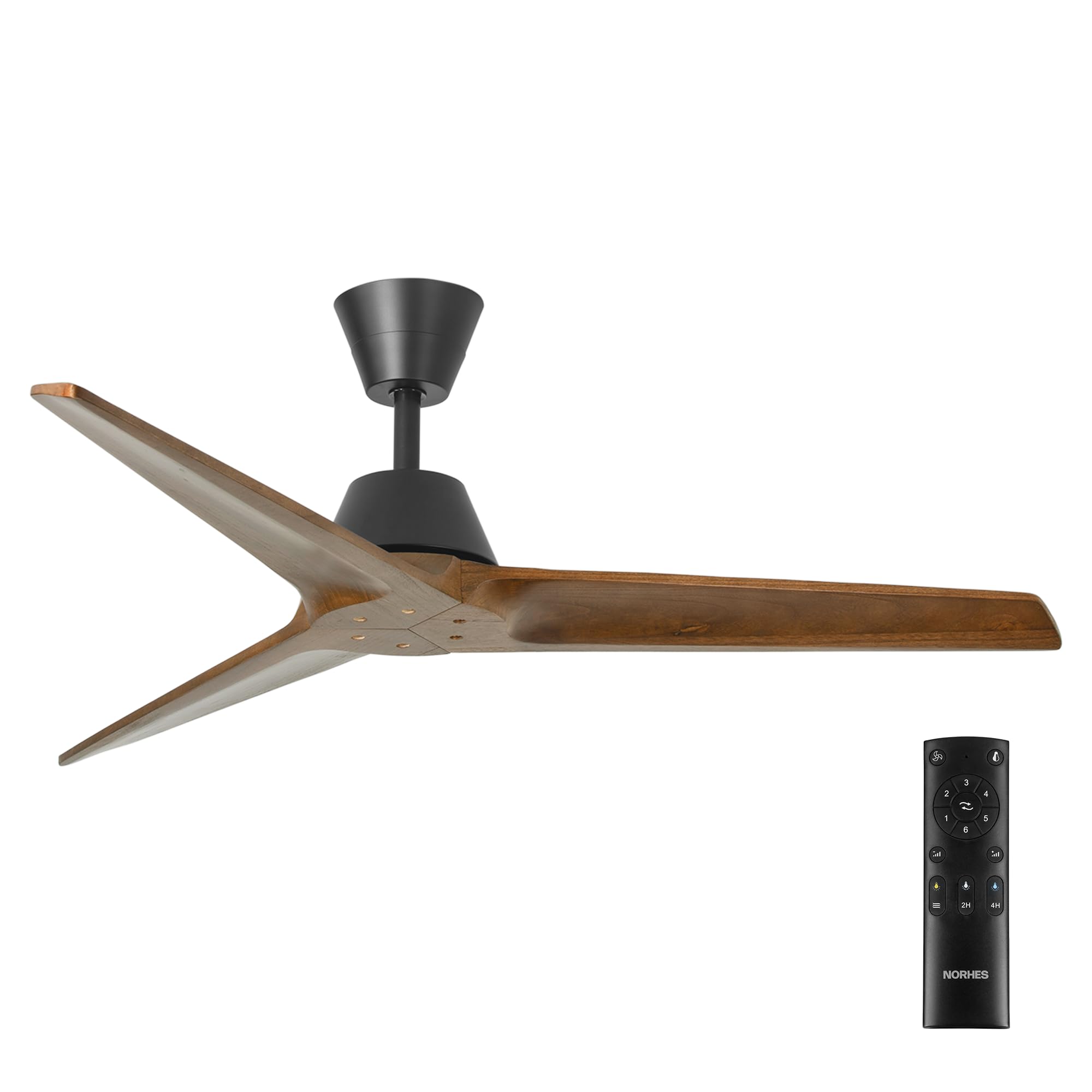 Lobb Ventilador Techo Sin Luz Negro/Madera Oscura. 3 Aspas Ø132cm. Motor DC. Verano/Invierno. 6 Velocidades. Control Remoto Temporizador. Bajo Consumo Silencioso. Brisa Natural