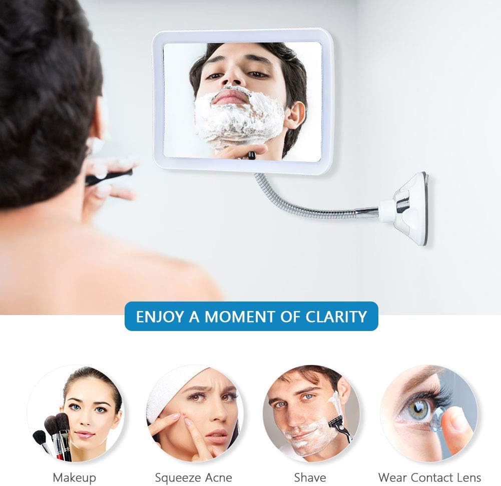 Makeup Mirror Vanity Mirror with Lights, Flexible Gooseneck Lighted 5X Magnifying Square Mirror with 360 Degree Swivel, Portable Vanity Mirror for Travel and Home Bathroom Shower, Battery Operated