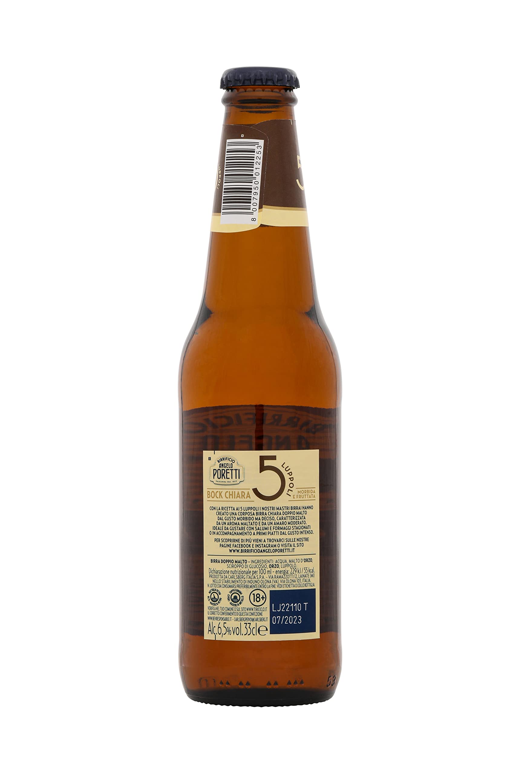 PORETTI 5 saltos de cerveza cl33x24pz contenido de alcohol de 6,5% bebidas alcohólicas