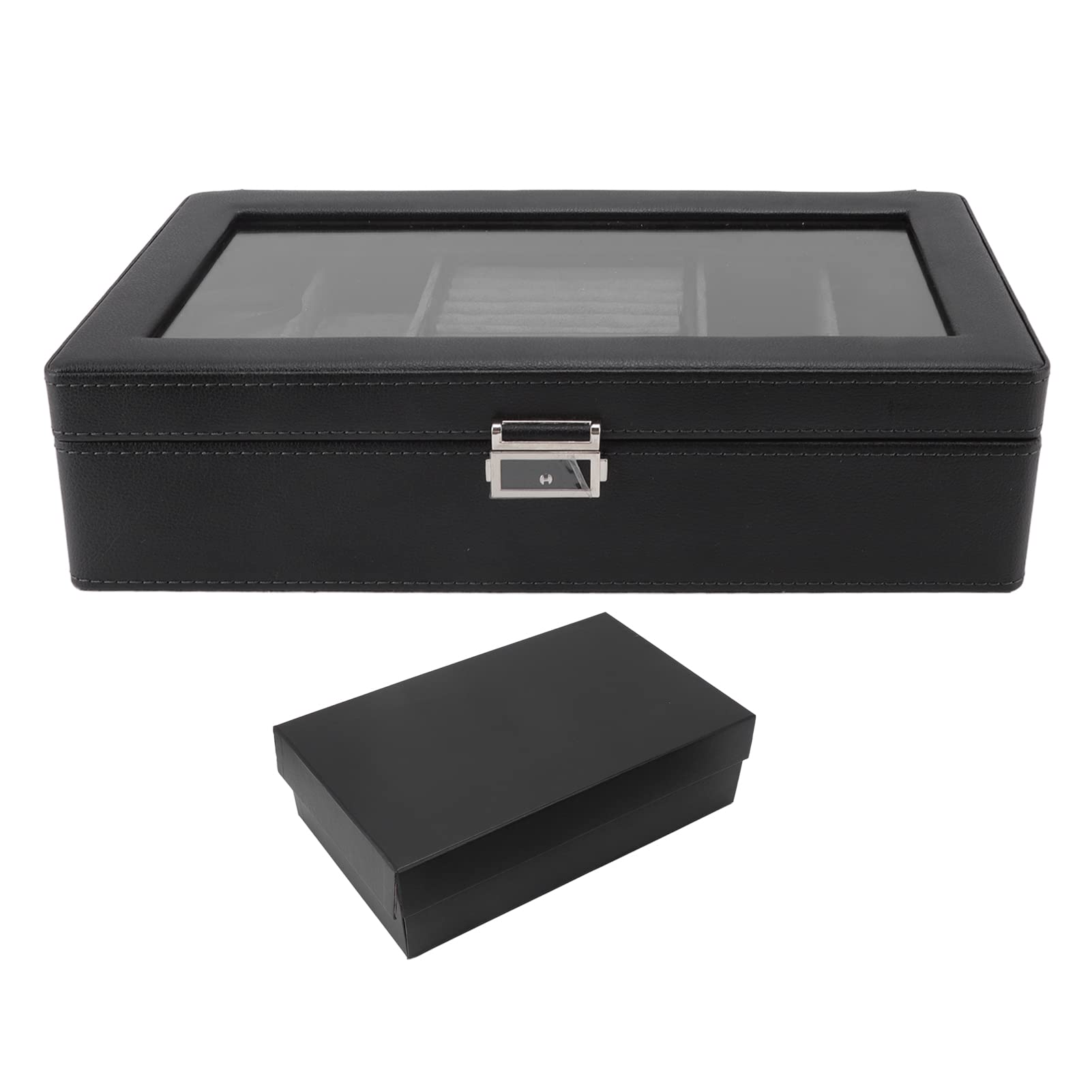 HVMBEUGOS ZJchao Watch Display Case with Lock, Soft Lined, Watch Jewelry Storage Box with Clear Lid for Bracelets, Rings, Cufflinks, PU Leather Watch Box