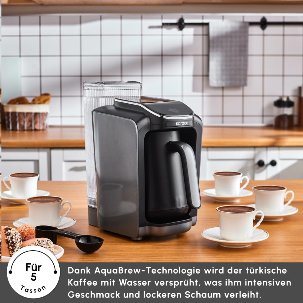 KARACA Hatır Aqua - Automatische Türkische Kaffeemaschine Mit Wassertank, Akustisches Warnsystem, 5 Tassen Türkischer Kaffee Kapazität, 735 Watt - Galaxy Grey