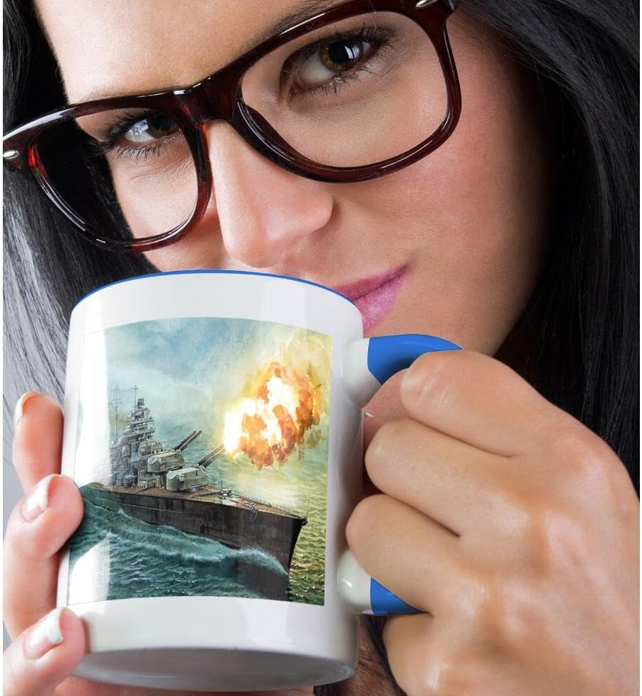 Miniatura 2 de 3dRose mug_98600_6 Painting Of Battleship Bismarkjpg - Taza de dos tonos, 11 onzas, azulblanco