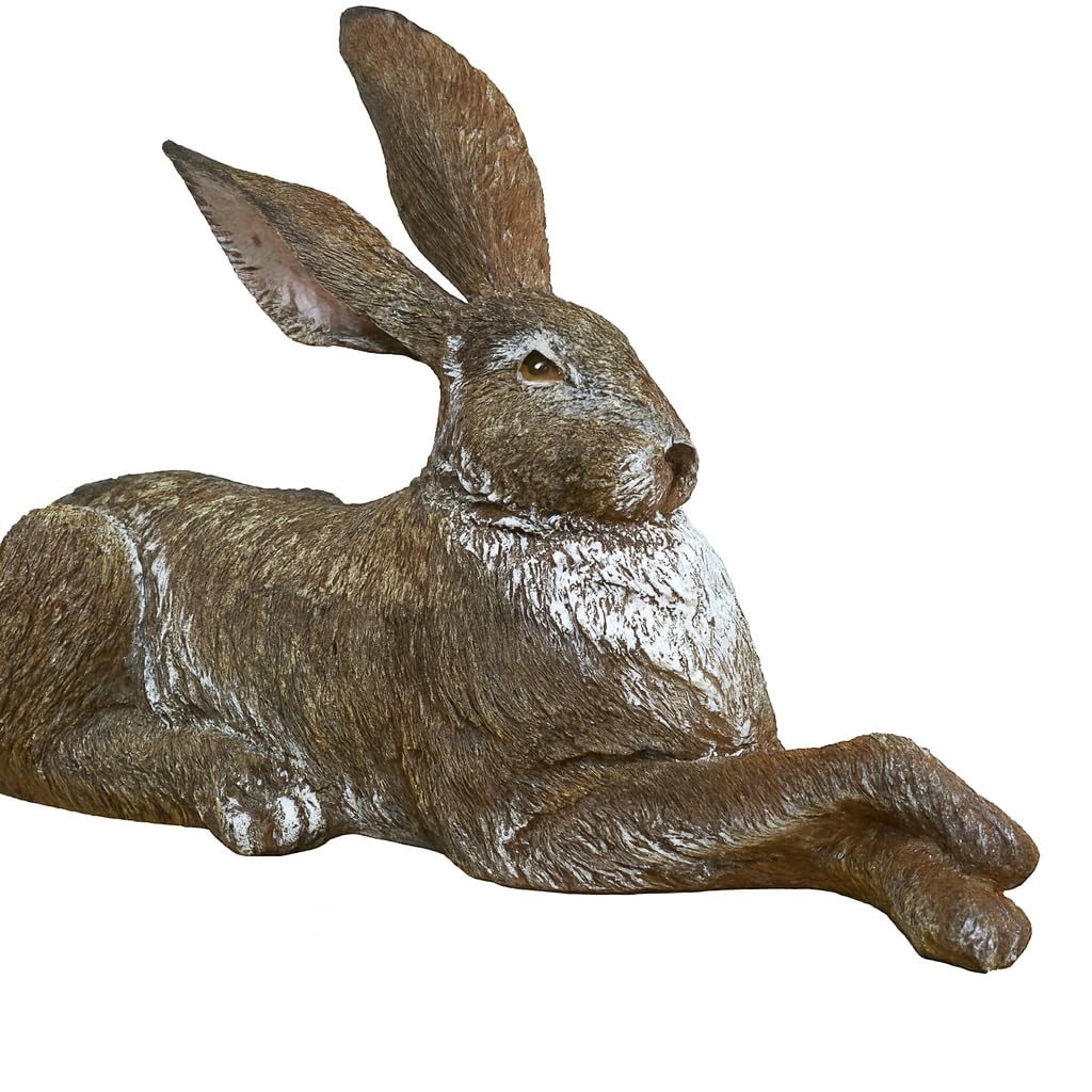 Rustic Decorative Resin Hare Sculpture, Bronze-Effect Garden Ornament, 23cm Height x 32cm Depth, Indoor Outdoor Home Decor