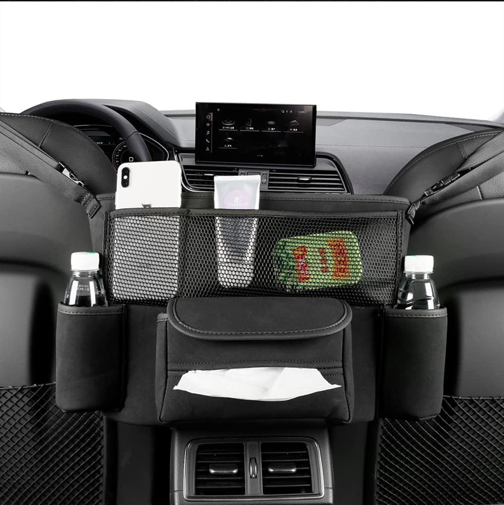 CHANGJIZUIMEI Car Net Pocket Handbag Holder for Chery Omoda 9 2025-2025, Large Capacity Automotive Seat Middle Organizer Durable Leather Barriers Purse