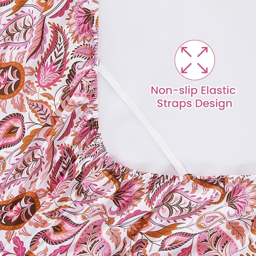 Image of Softan Pink Paisley Floral Twin Sheet Set, 3-Piece Cozy Boho Microfiber Printed Fitted Bed Sheet with 15 inch Deep Pockets & Non-Slip Straps, Kids Girls Patterned Sheets & Pillowcase Set