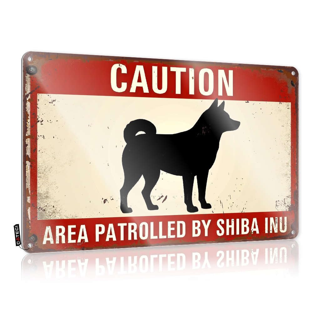 Metal Beer Signs Caution: Area Patrolled By Shiba Inu. Tin Sign Small Sign Metal Sign Funny(20X30CM)