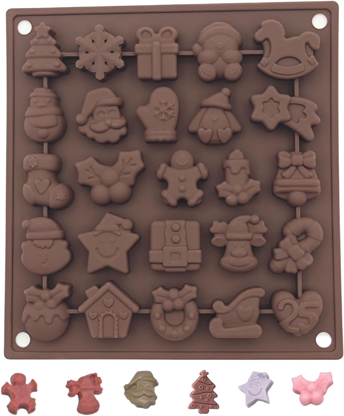 Christmas Chocolate Mould,1 Pack 25-Cavity Xmas Silicone Mold Candy Mould Non-Stick Cake Baking Tool with Christmas Themed Shapes for Chocolate Cake DIY - Amazon product rated Grade A
