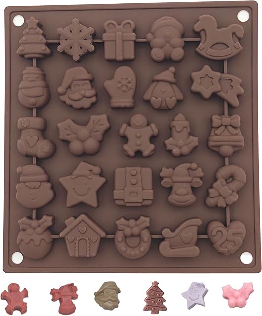 Christmas Chocolate Mould,1 Pack 25-Cavity Xmas Silicone Mold Candy Mould Non-Stick Cake Baking Tool with Christmas Themed Shapes for Chocolate Cake DIY
