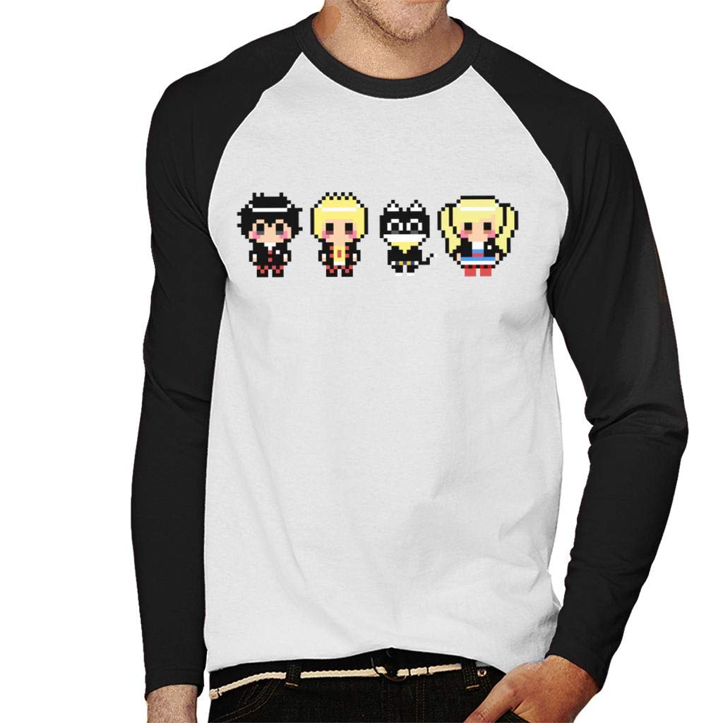 Cloud City 7 Men's White/Black Persona 5 Phantom Thieves Pixel Art Baseball Long Sleeved T-Shirt