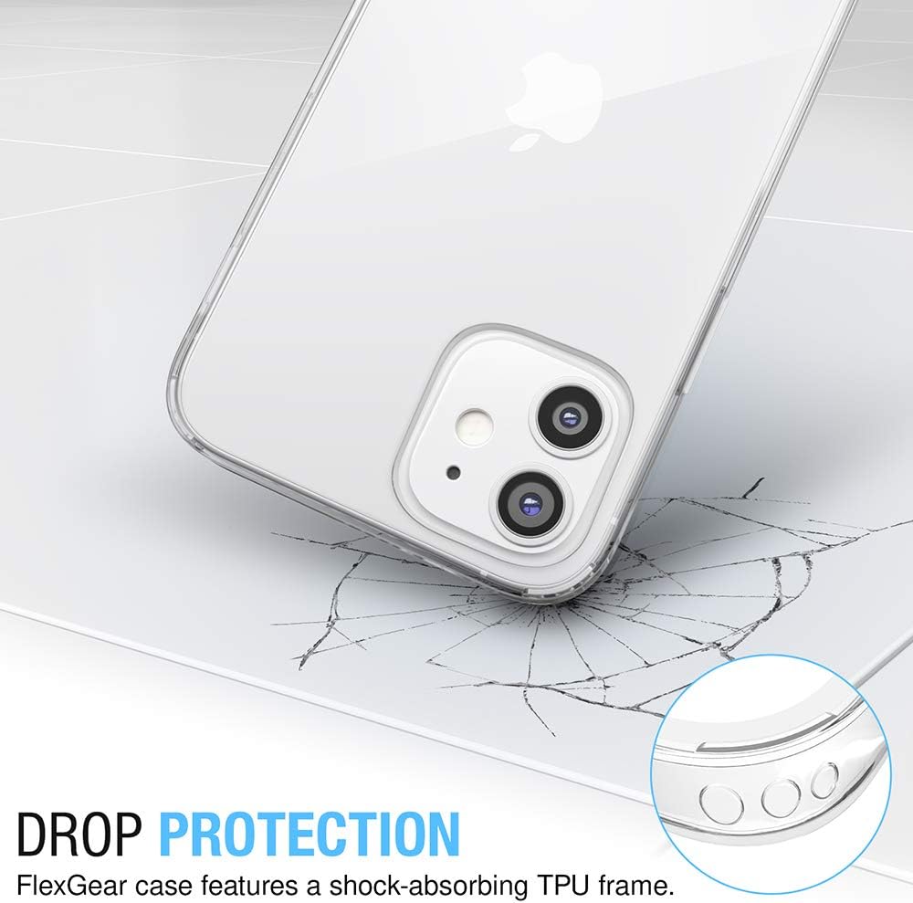 FlexGear Case for iPhone 12 Mini with 2X Glass Screen Protectors [Full Protection] - Crystal Clear