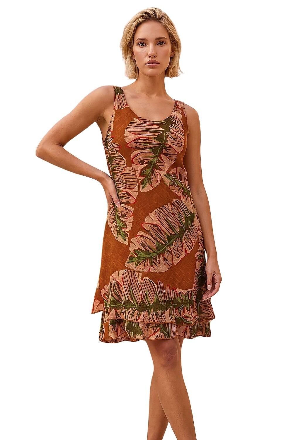Roman Women's Amber Leaf Print Double Layer Dress In | : Size 10