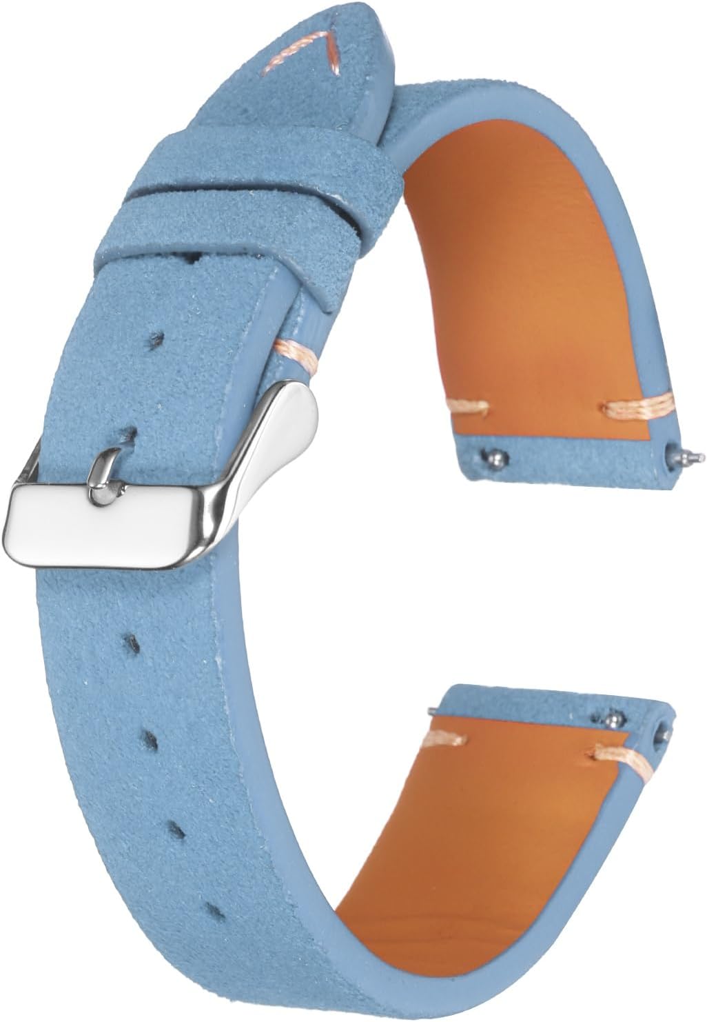 Leather Watch Band 21mm Width Watch Strap Top-Grain Suede Cowhide Wrist Bands Replacement with Stainless Steel Buckle for Men Women, Light Blue